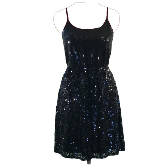 EXPRESS Black Sequin Dress with Adjustable Straps M NWT - Picture 3 of 10